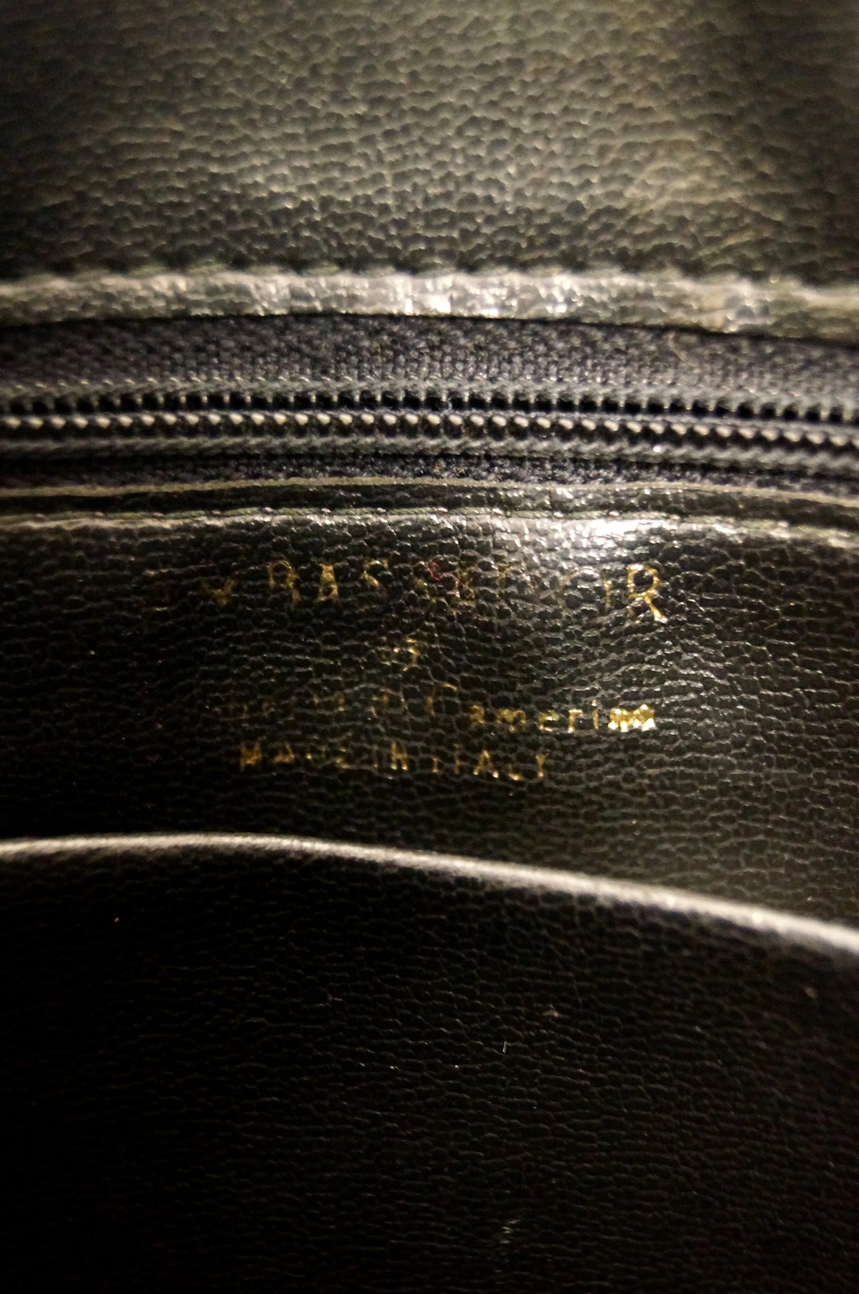 1970s Roberta di Camerino Large Black Pebbled Leather Clutch with Ribbon Detail