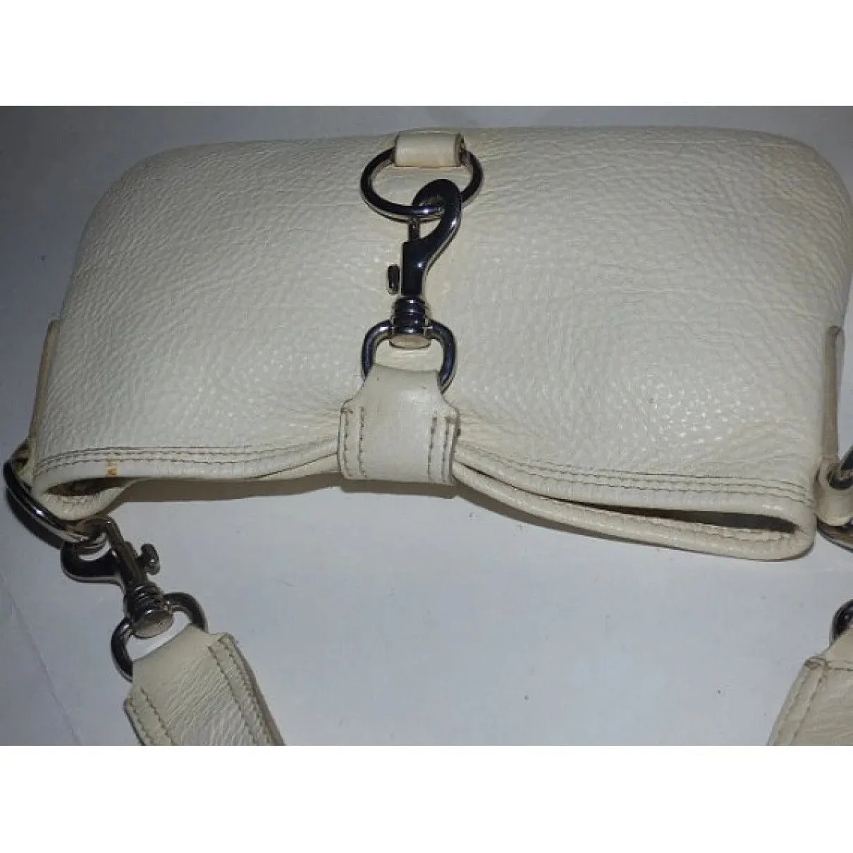AMAZING, Miu Miu by Prada, White, Grained Leather, Top Latch, Chrome Accents, Small Shoulder Purse or Clutch
