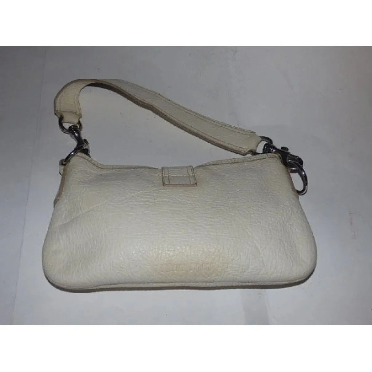 AMAZING, Miu Miu by Prada, White, Grained Leather, Top Latch, Chrome Accents, Small Shoulder Purse or Clutch