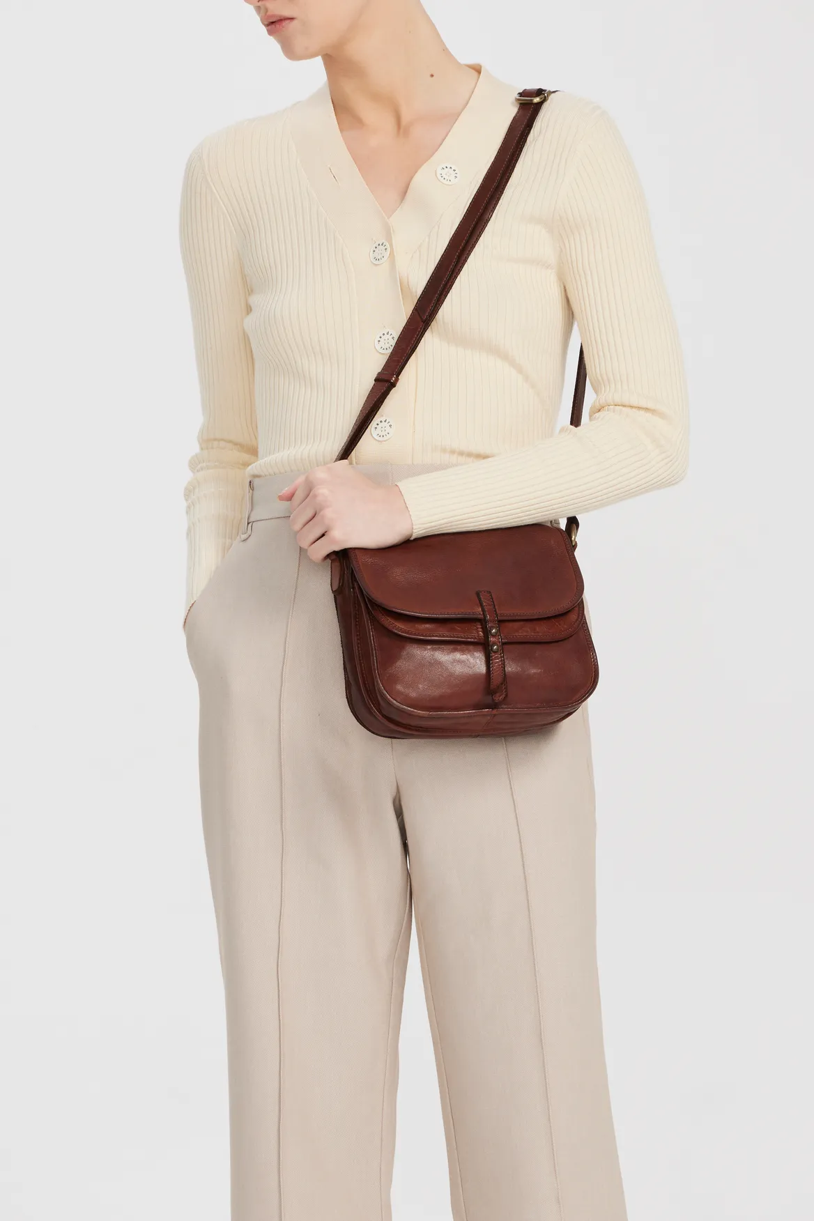 Ari Leather Double Crossbody Bag
