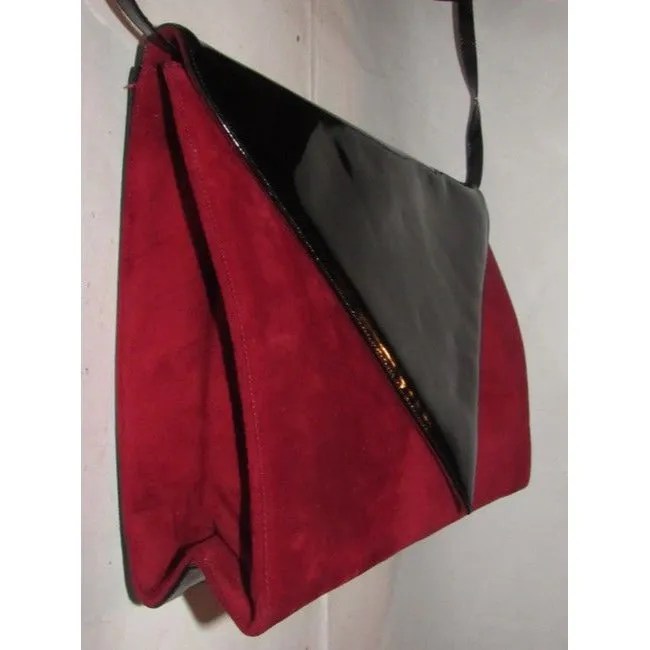 Bally Vintage Pursesdesigner Purses Red Suede And Black Patent Leather Shoulder Bag