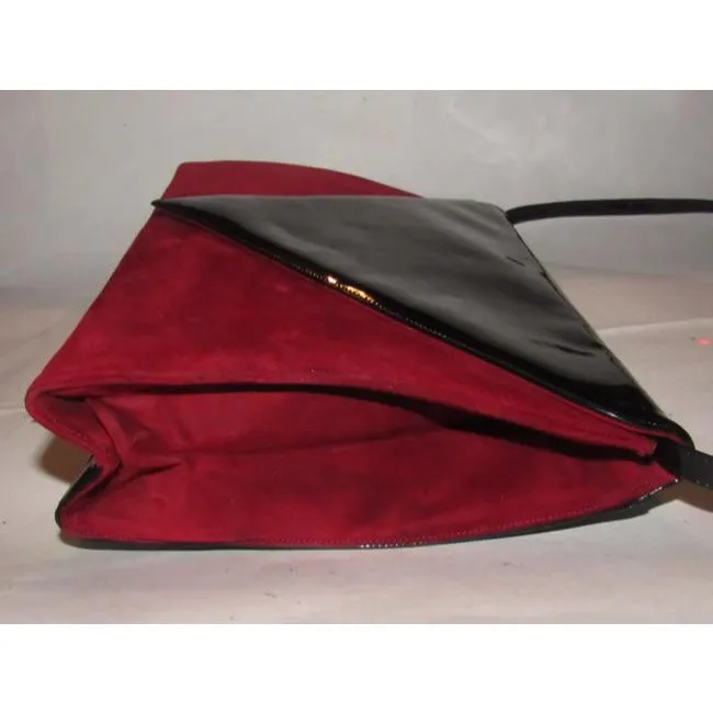 Bally Vintage Pursesdesigner Purses Red Suede And Black Patent Leather Shoulder Bag