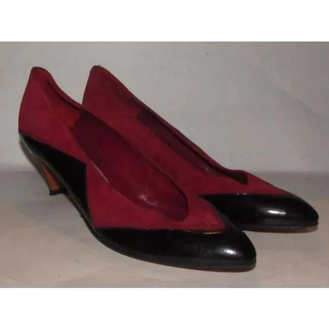 Bally Vintage Pursesdesigner Purses Red Suede And Black Patent Leather Shoulder Bag