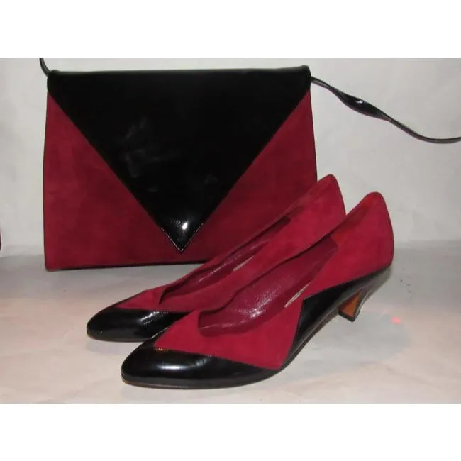 Bally Vintage Pursesdesigner Purses Red Suede And Black Patent Leather Shoulder Bag