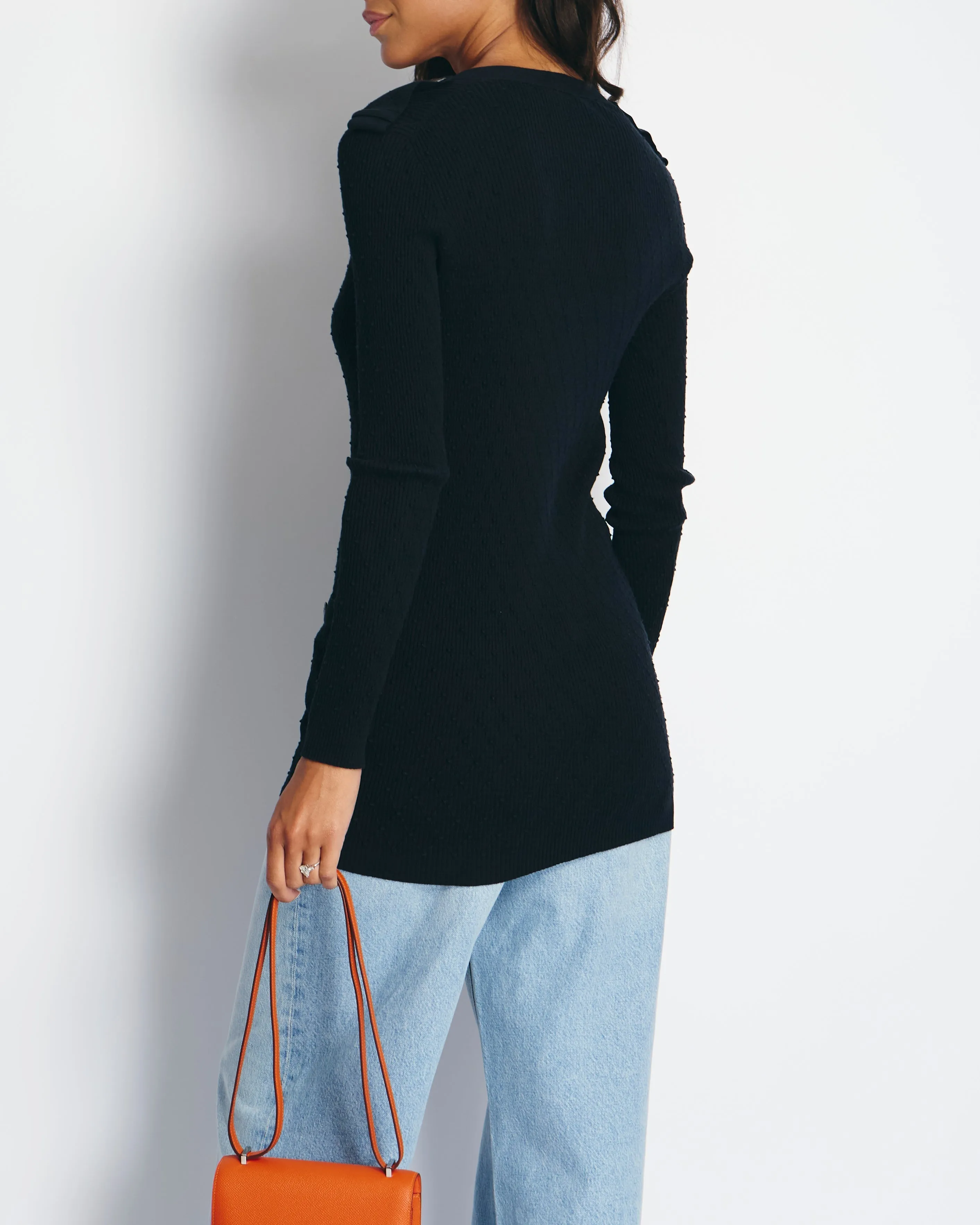 Chanel 16P Black Ribbed Cardigan with Shoulder Button Detail FR 34 (UK 6) RRP ??2,450