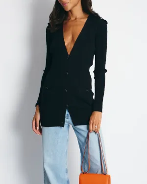 Chanel 16P Black Ribbed Cardigan with Shoulder Button Detail FR 34 (UK 6) RRP ??2,450