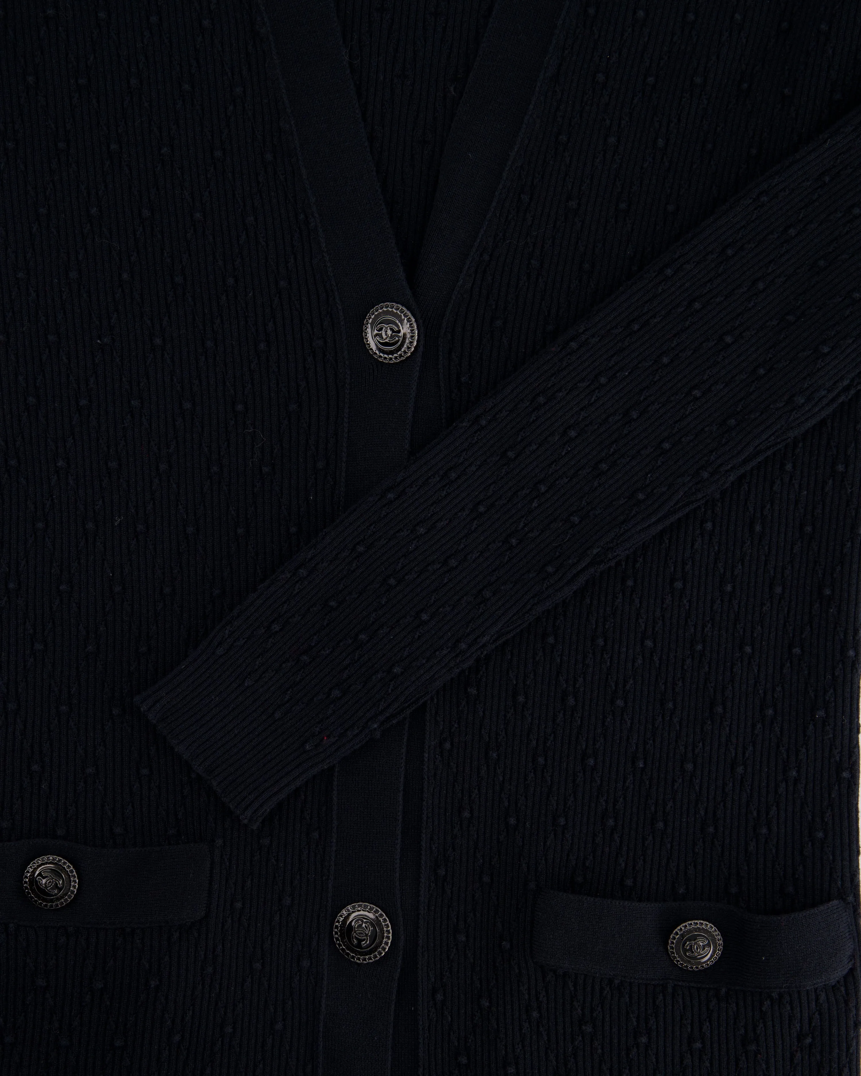 Chanel 16P Black Ribbed Cardigan with Shoulder Button Detail FR 34 (UK 6) RRP ??2,450