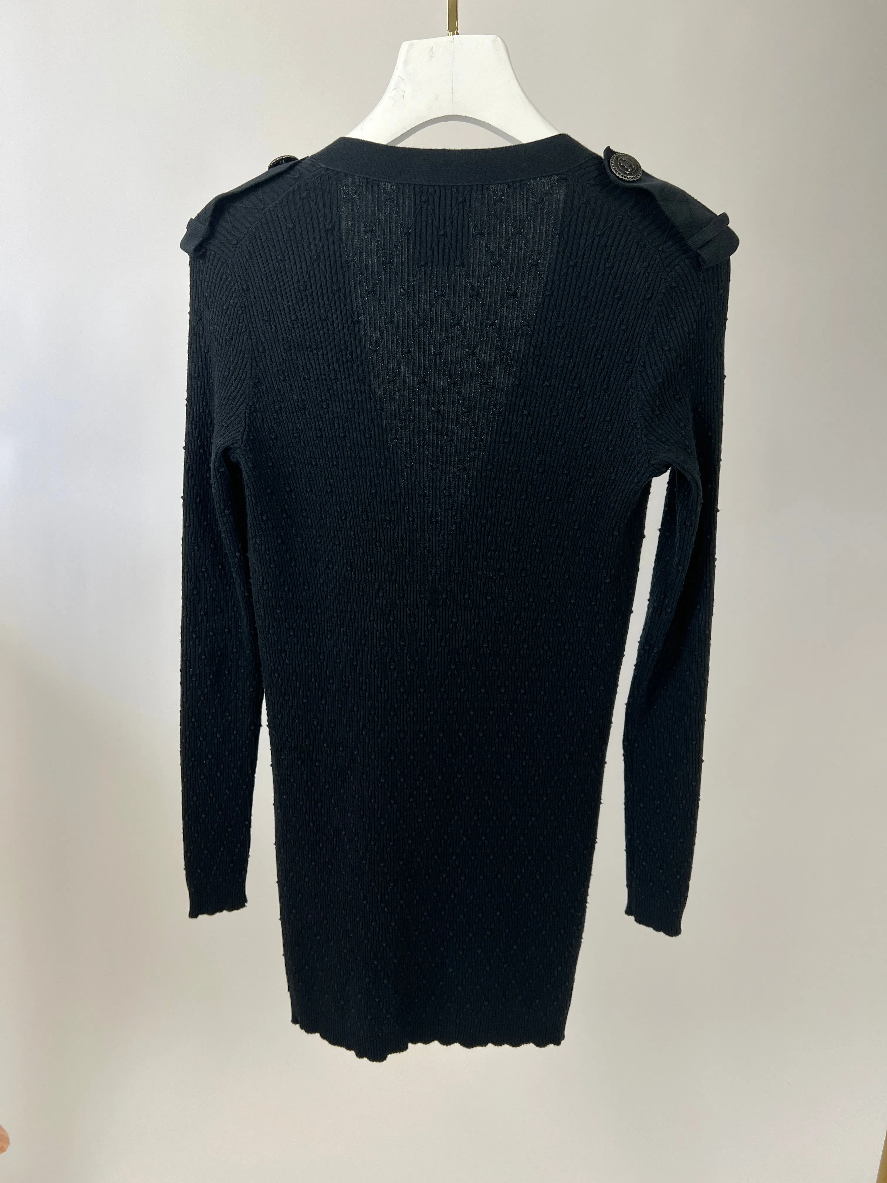 Chanel 16P Black Ribbed Cardigan with Shoulder Button Detail FR 34 (UK 6) RRP ??2,450