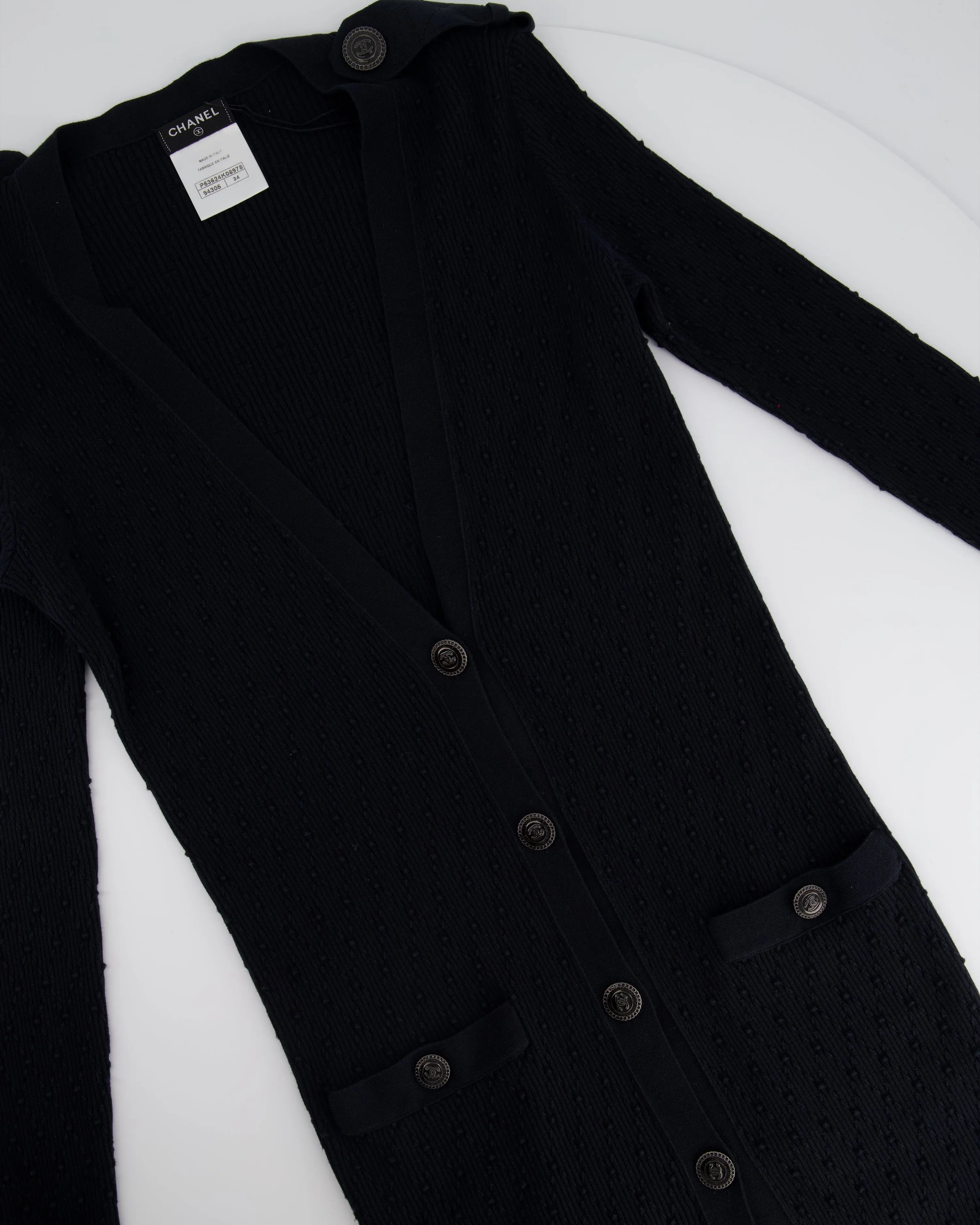 Chanel 16P Black Ribbed Cardigan with Shoulder Button Detail FR 34 (UK 6) RRP ??2,450