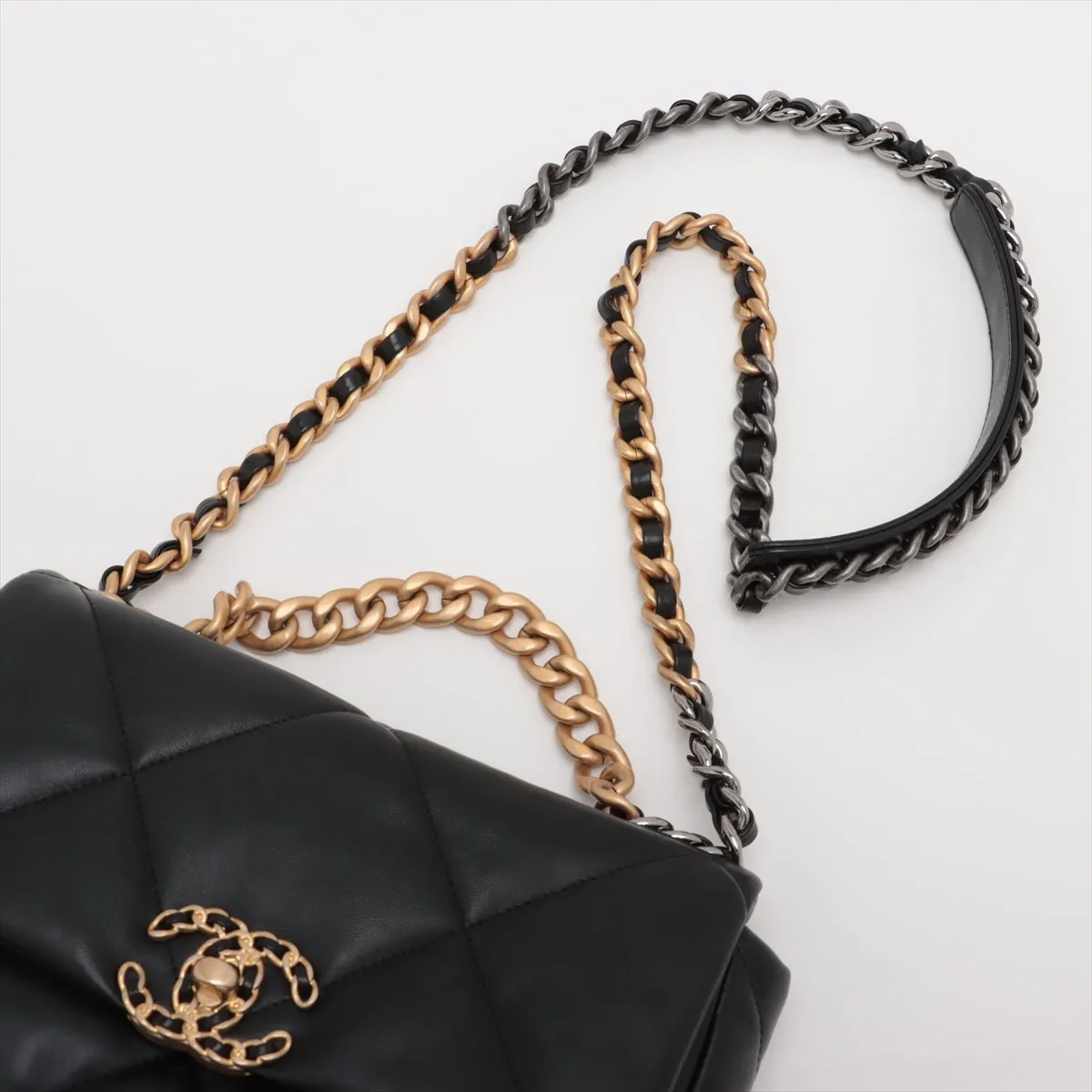 Chanel 19 2WAY Shoulder Bag Black G x Silver Gold AS1160