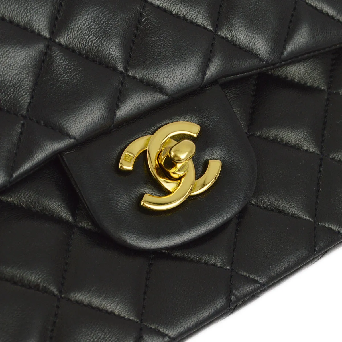 Chanel 1994-1996 Black Lambskin Small Classic Double Flap Shoulder Bag