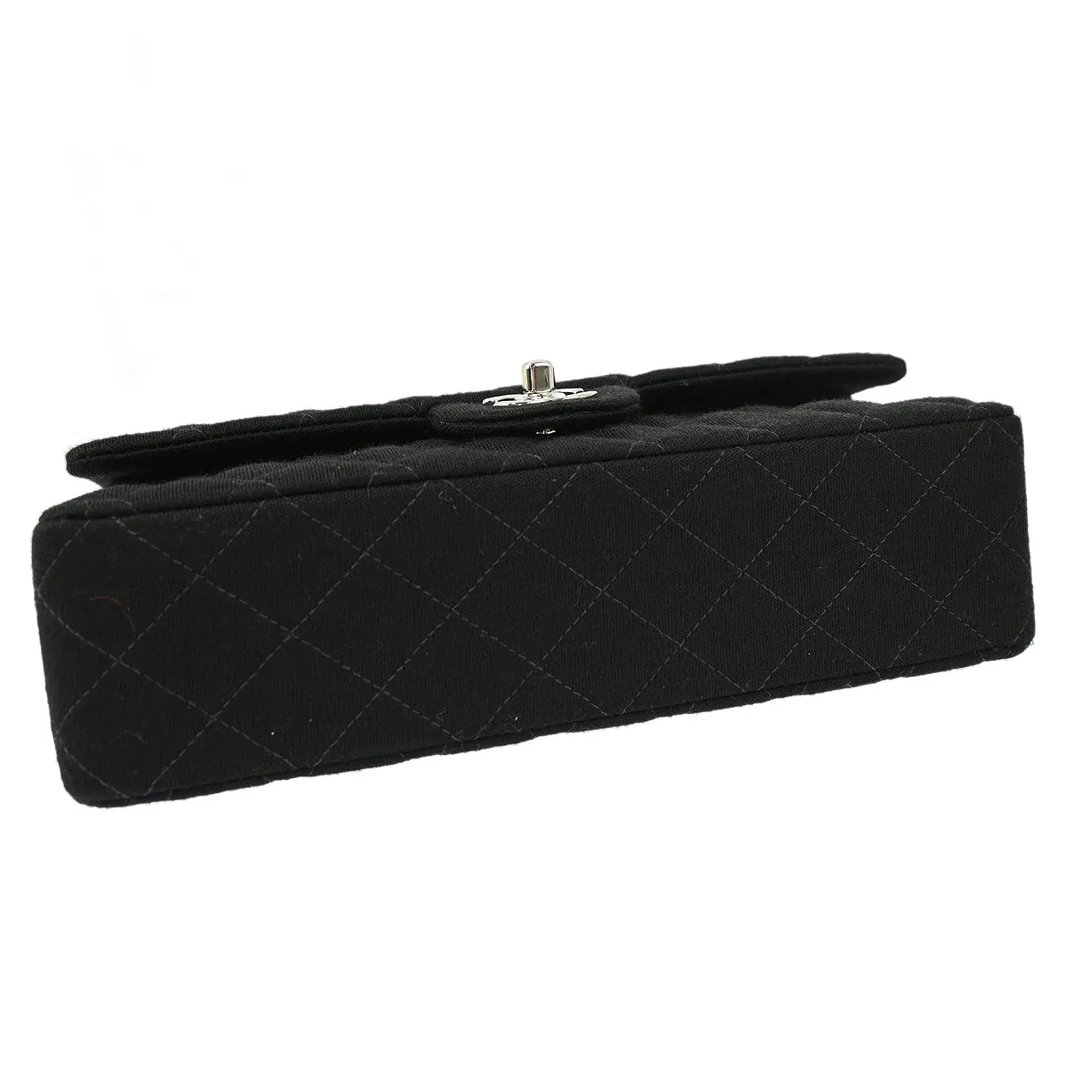 Chanel 1997-1999 Black Cotton Medium Classic Double Flap Shoulder Bag