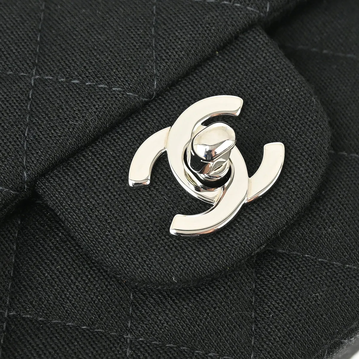 Chanel 1997-1999 Black Cotton Medium Classic Double Flap Shoulder Bag