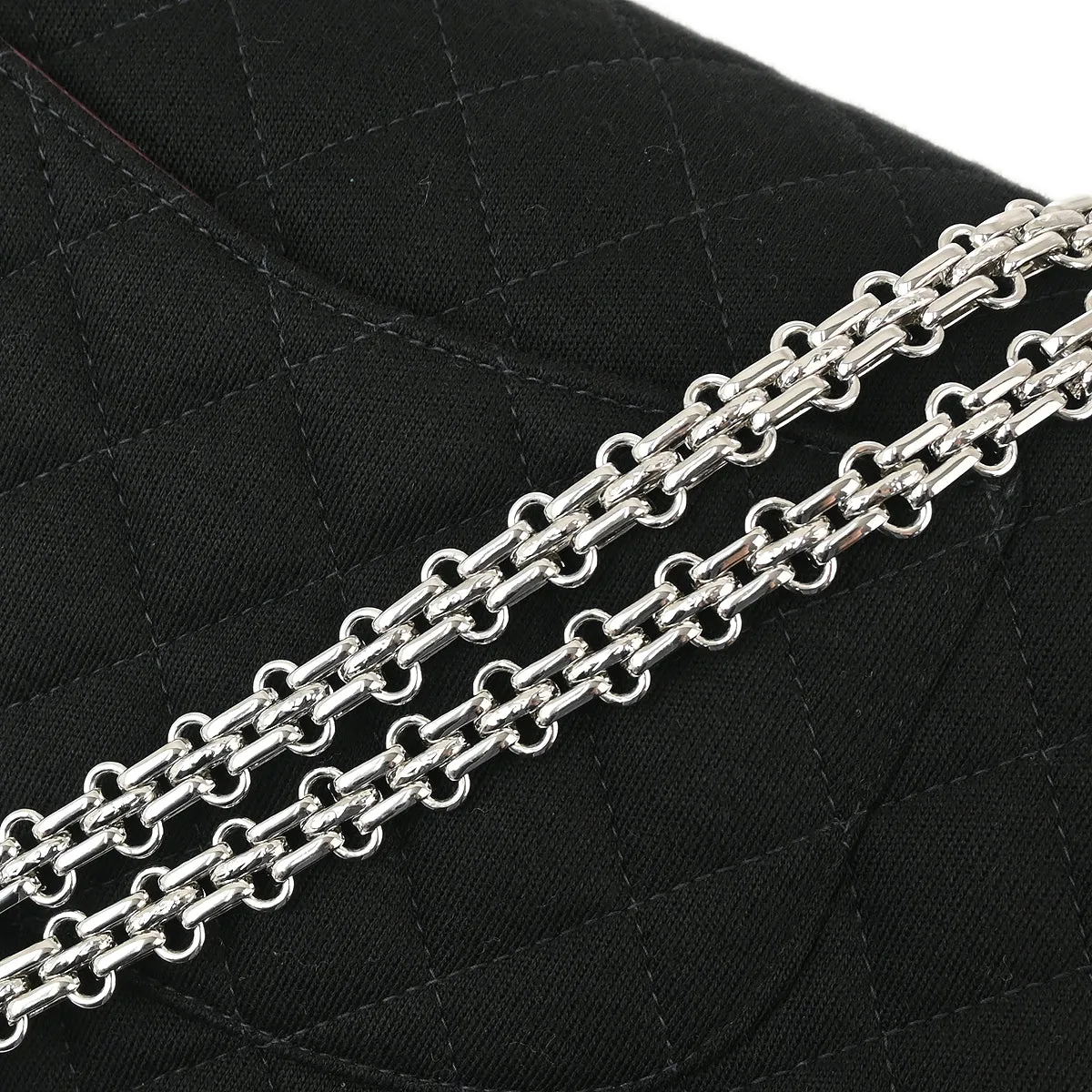 Chanel 1997-1999 Black Cotton Medium Classic Double Flap Shoulder Bag