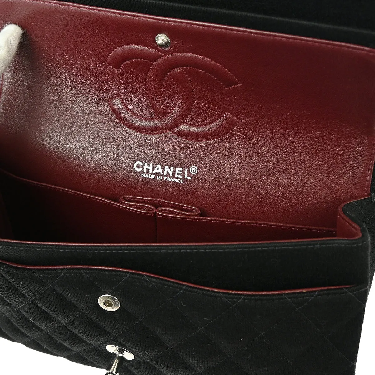 Chanel 1997-1999 Black Cotton Medium Classic Double Flap Shoulder Bag