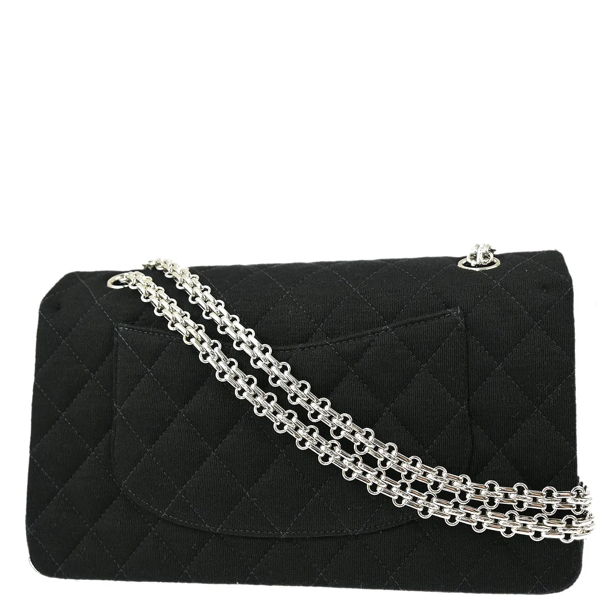 Chanel 1997-1999 Black Cotton Medium Classic Double Flap Shoulder Bag