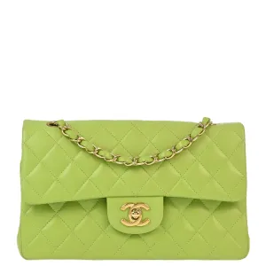 Chanel * 2001-2003 Green Lambskin Small Classic Double Flap Shoulder Bag