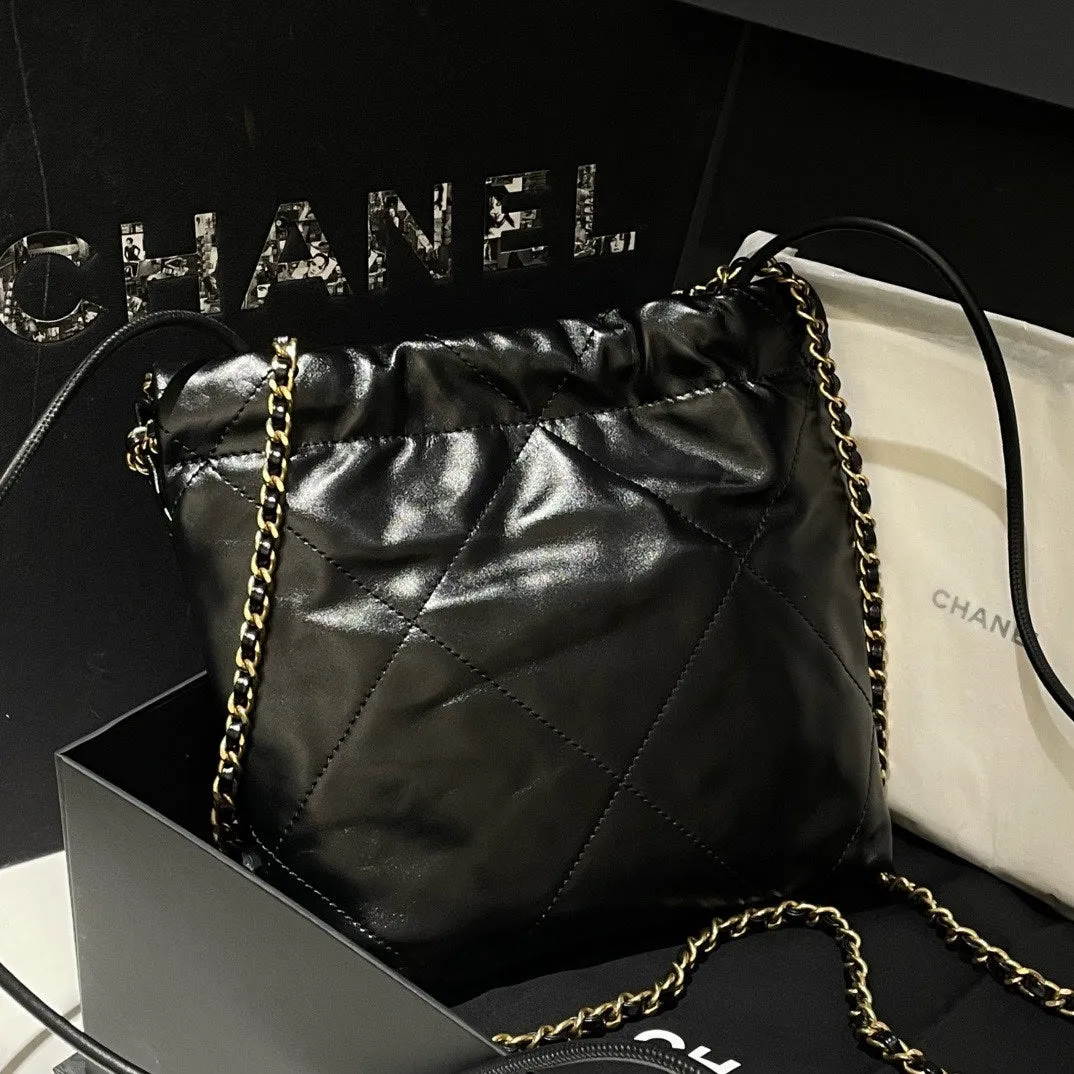 Chanel 22 Mini Bag Black Leather Shoulder Bag Brand New #13682