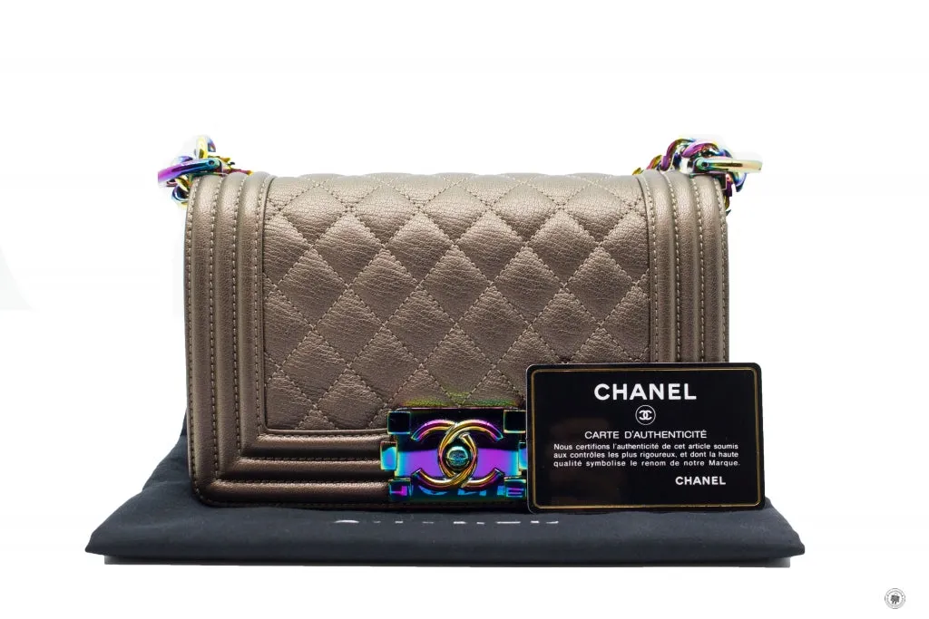 Chanel A67085 Y60313 Boy Iridescent  Bronze   2B041 Calfskin Small  Shoulder Bags