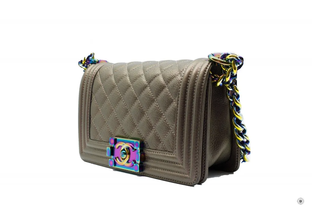 Chanel A67085 Y60313 Boy Iridescent  Bronze   2B041 Calfskin Small  Shoulder Bags