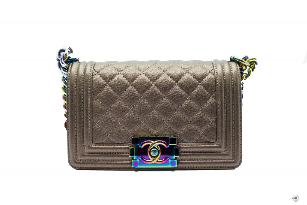 Chanel A67085 Y60313 Boy Iridescent  Bronze   2B041 Calfskin Small  Shoulder Bags