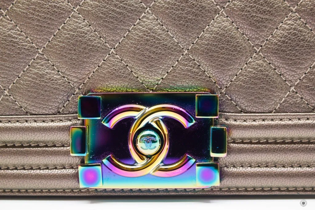 Chanel A67085 Y60313 Boy Iridescent  Bronze   2B041 Calfskin Small  Shoulder Bags