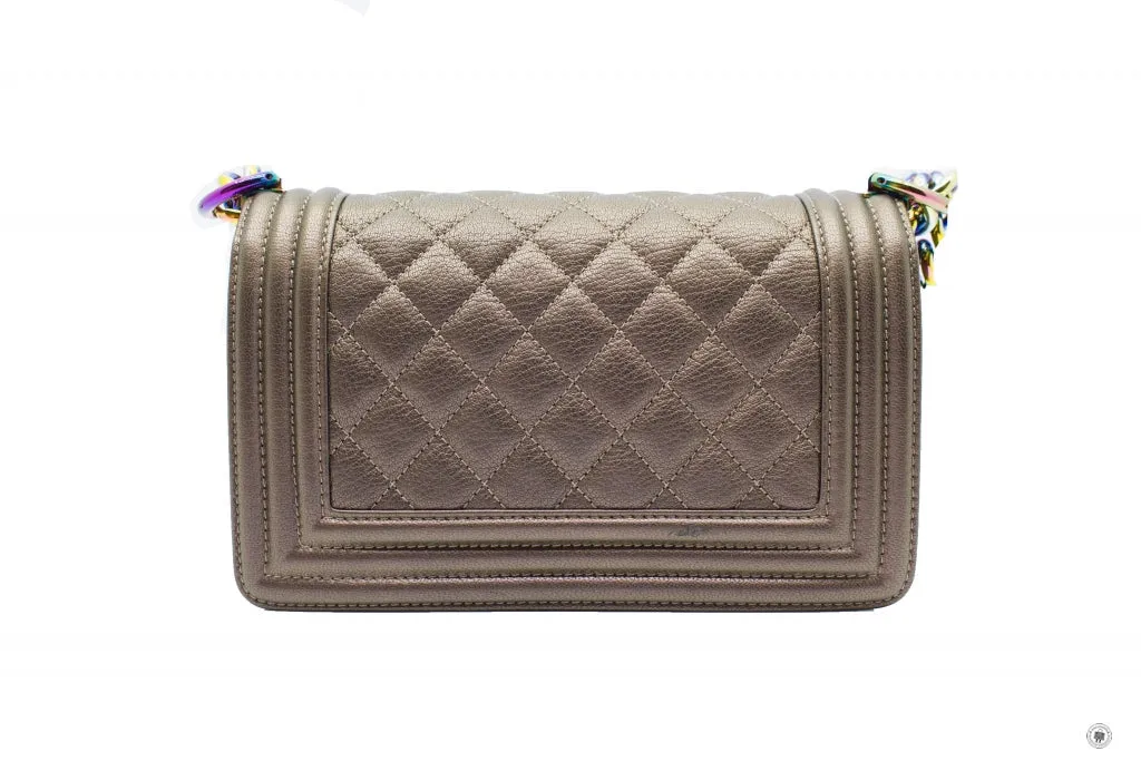 Chanel A67085 Y60313 Boy Iridescent  Bronze   2B041 Calfskin Small  Shoulder Bags