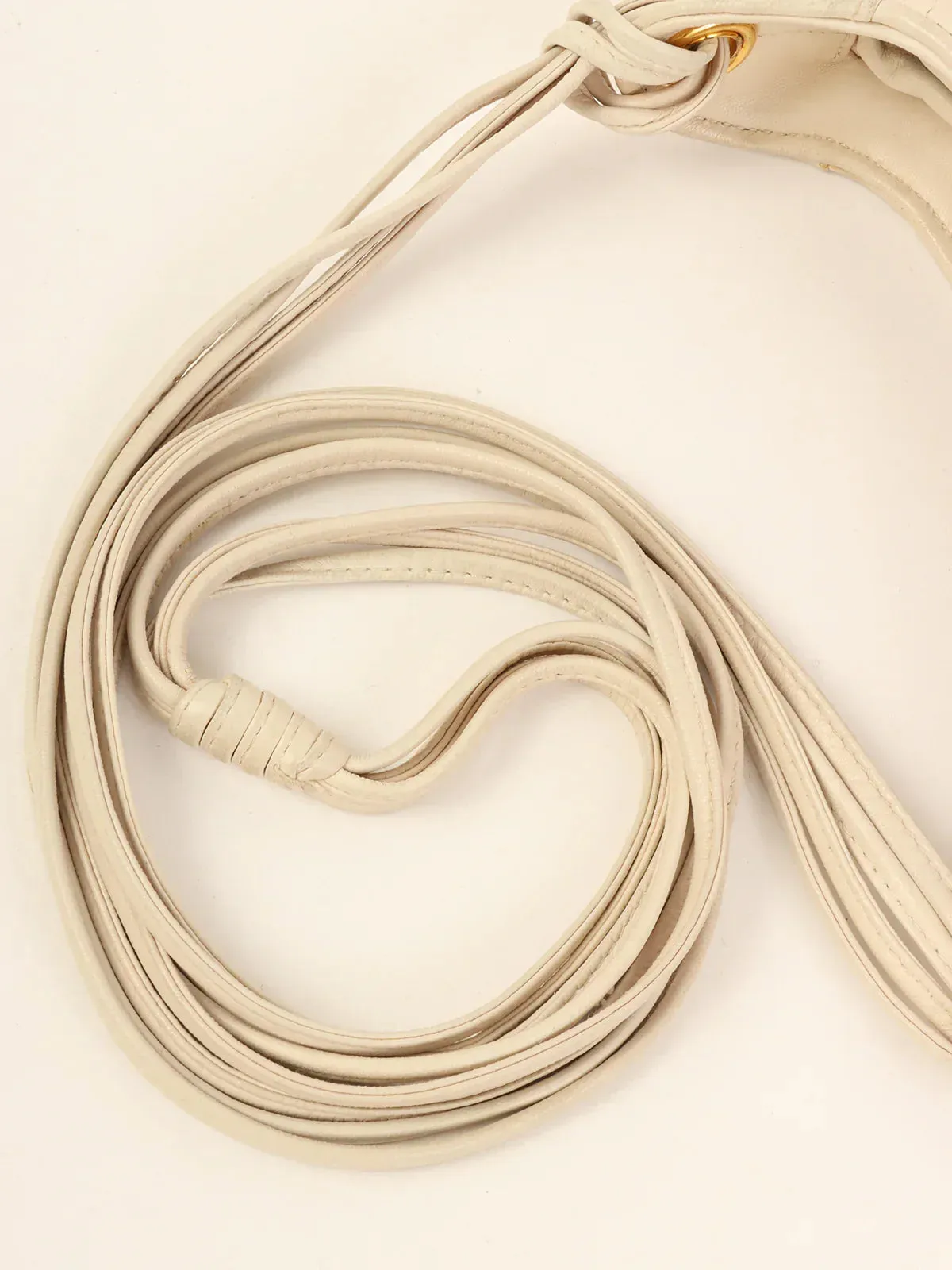 CHANEL Around 1990 Made Cc Mark Stitch Tassel Design Shoulder Bag White