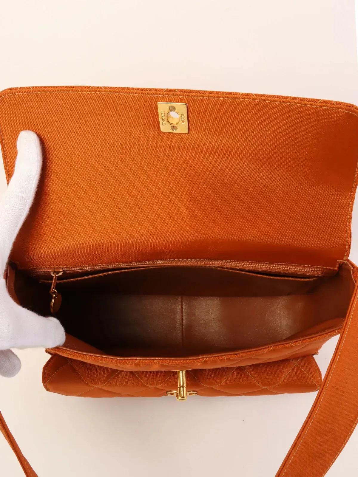 CHANEL Around 1997 Made Nylon Turn-Lock One Shoulder Bag Orange