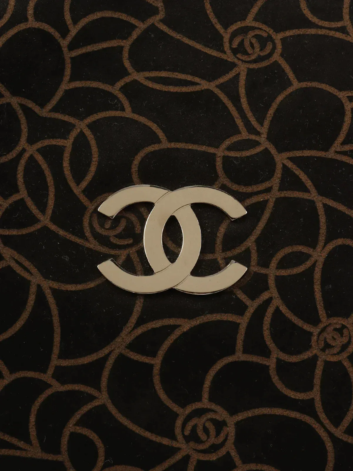 CHANEL Around 2004 Made Suede Camellia Pattern Cc Mark Plate Chain Shoulder Bag Black