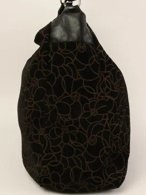 CHANEL Around 2004 Made Suede Camellia Pattern Cc Mark Plate Chain Shoulder Bag Black