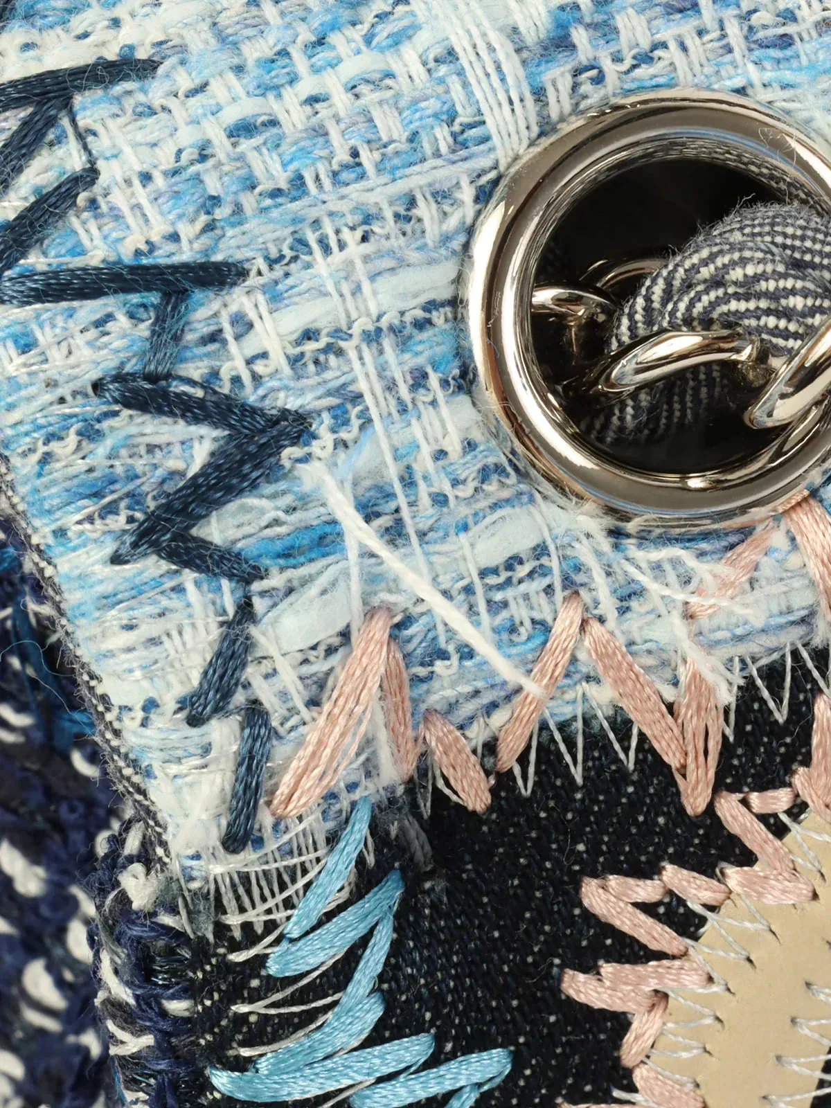 CHANEL Around 2014 Made Patchwork Classic Flap Chain Shoulder Bag Blue/Multi