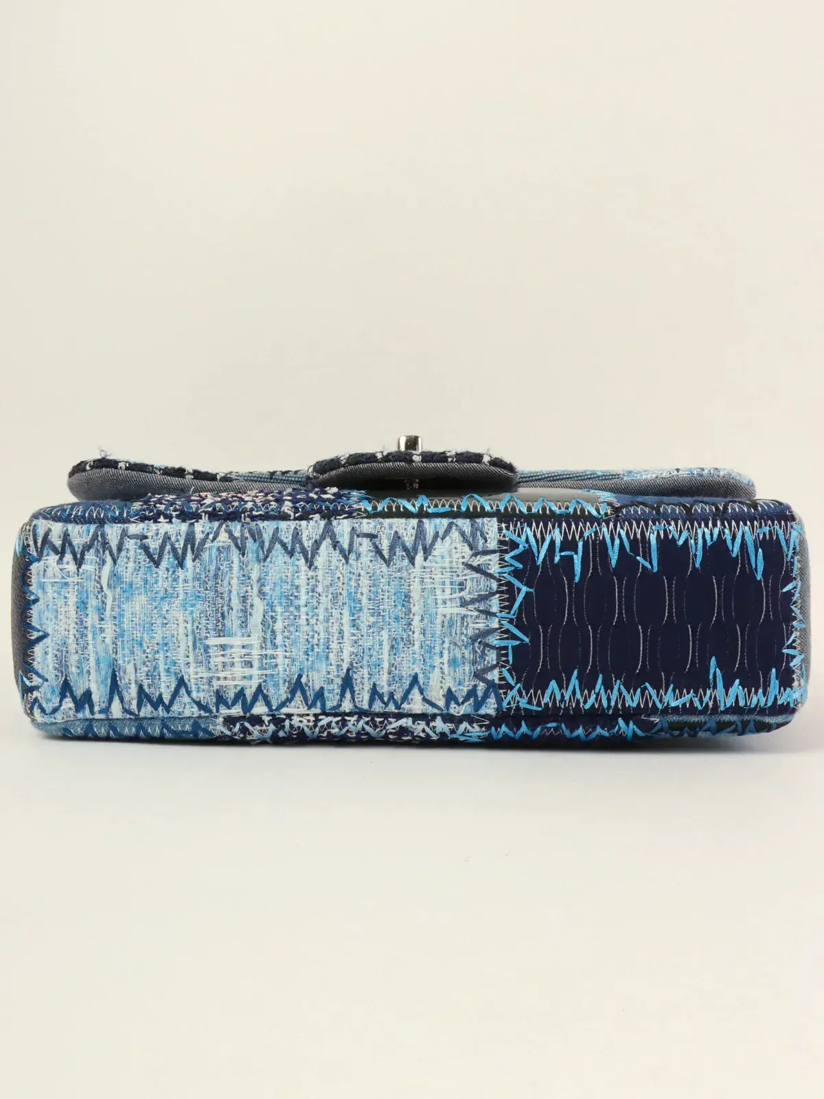 CHANEL Around 2014 Made Patchwork Classic Flap Chain Shoulder Bag Blue/Multi