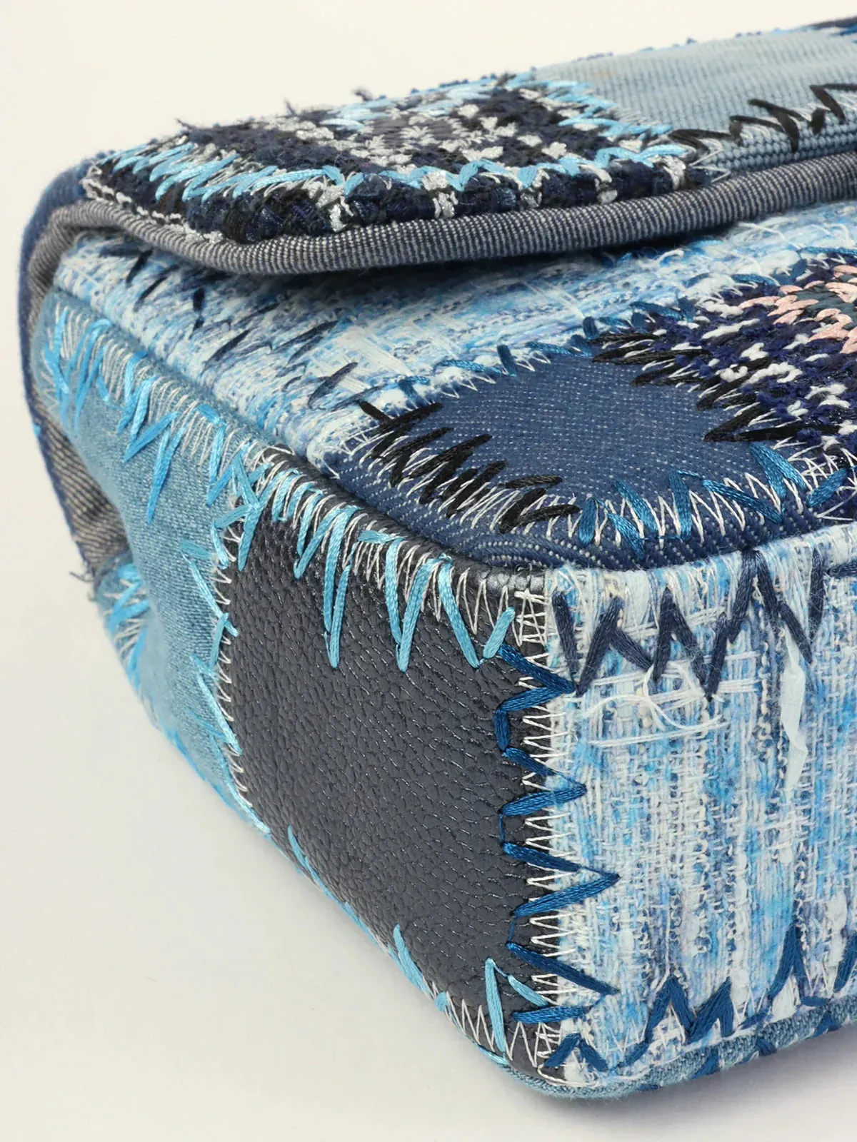 CHANEL Around 2014 Made Patchwork Classic Flap Chain Shoulder Bag Blue/Multi