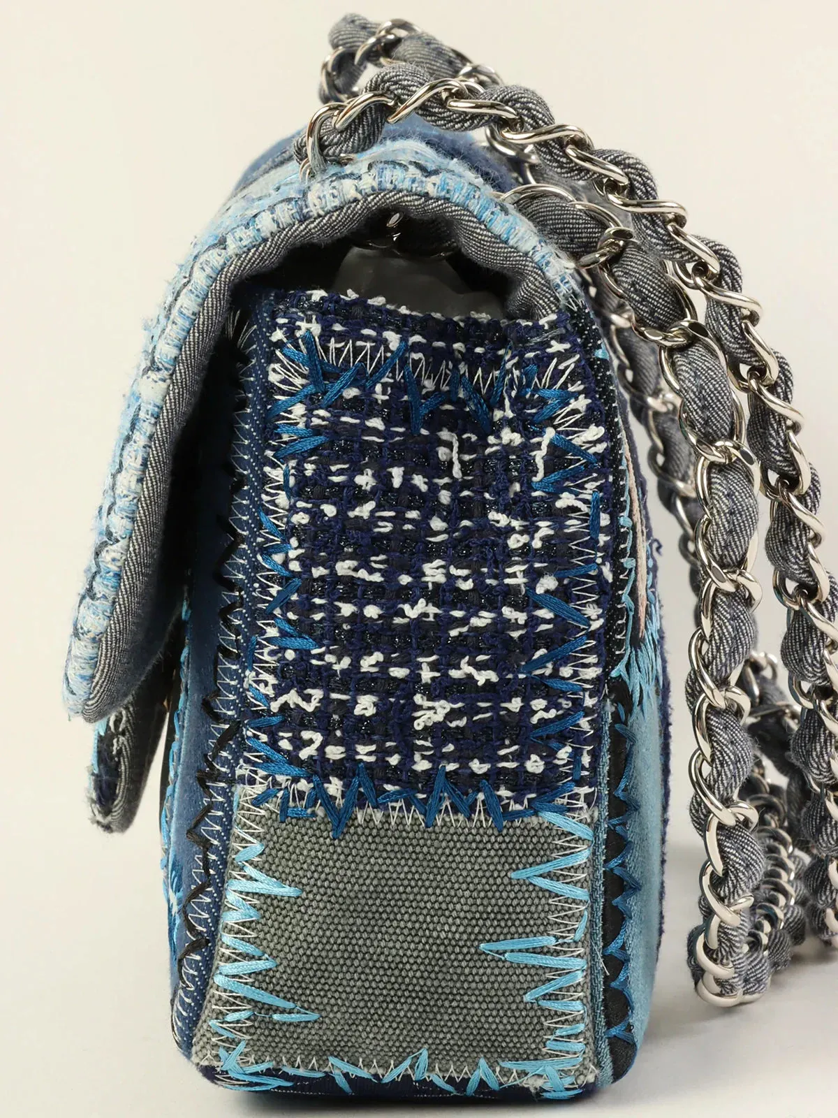 CHANEL Around 2014 Made Patchwork Classic Flap Chain Shoulder Bag Blue/Multi