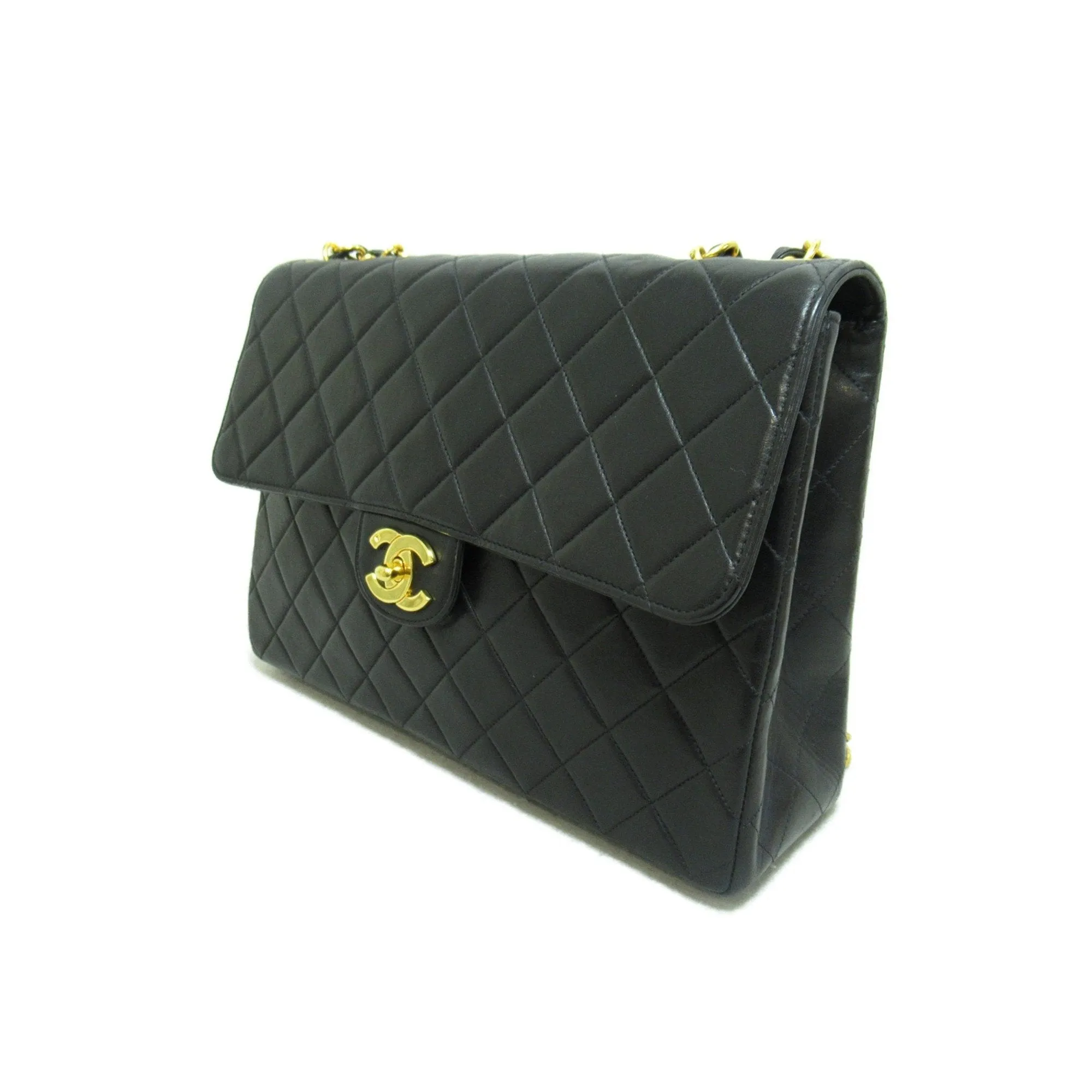 CHANEL Big Matelasse ChainShoulder Bag Black Lambskin (sheep leather)