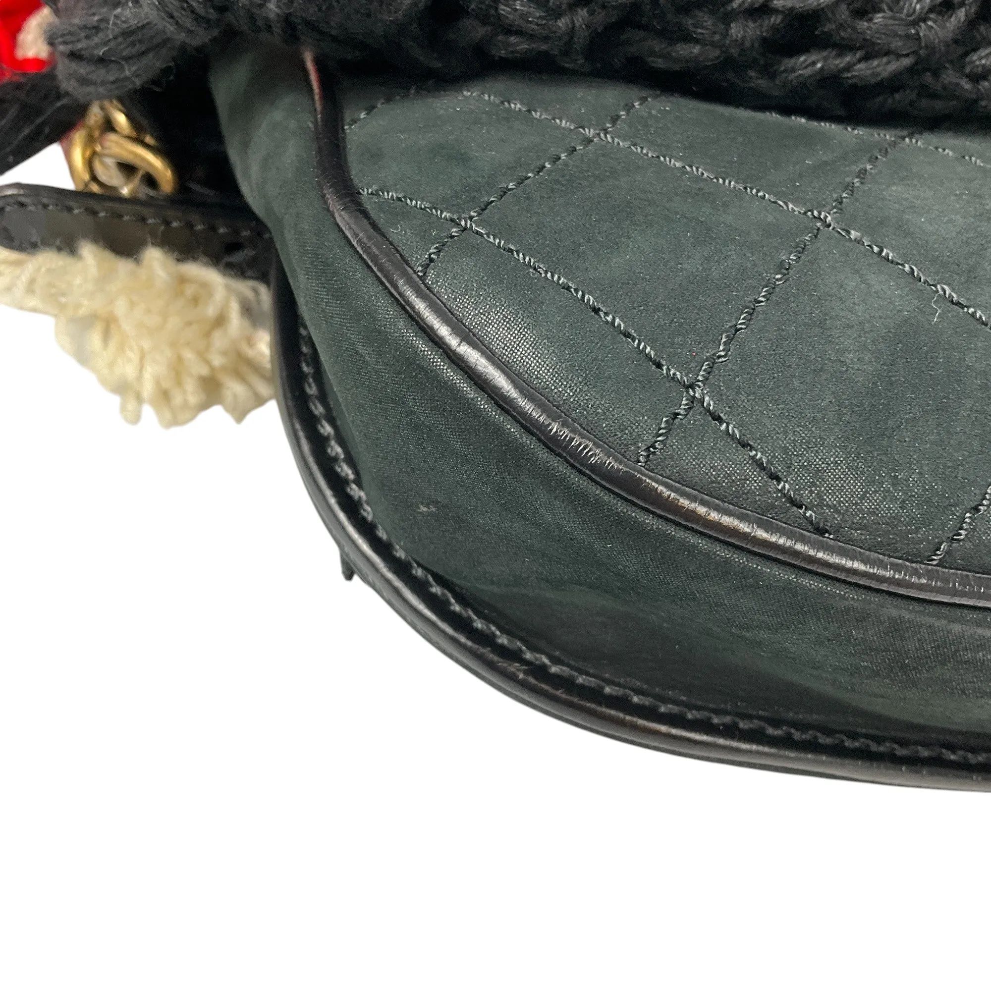 Chanel Black 2015 Dubai Resort Runway Limited Edition Fringe Crochet Pom Pom Bag