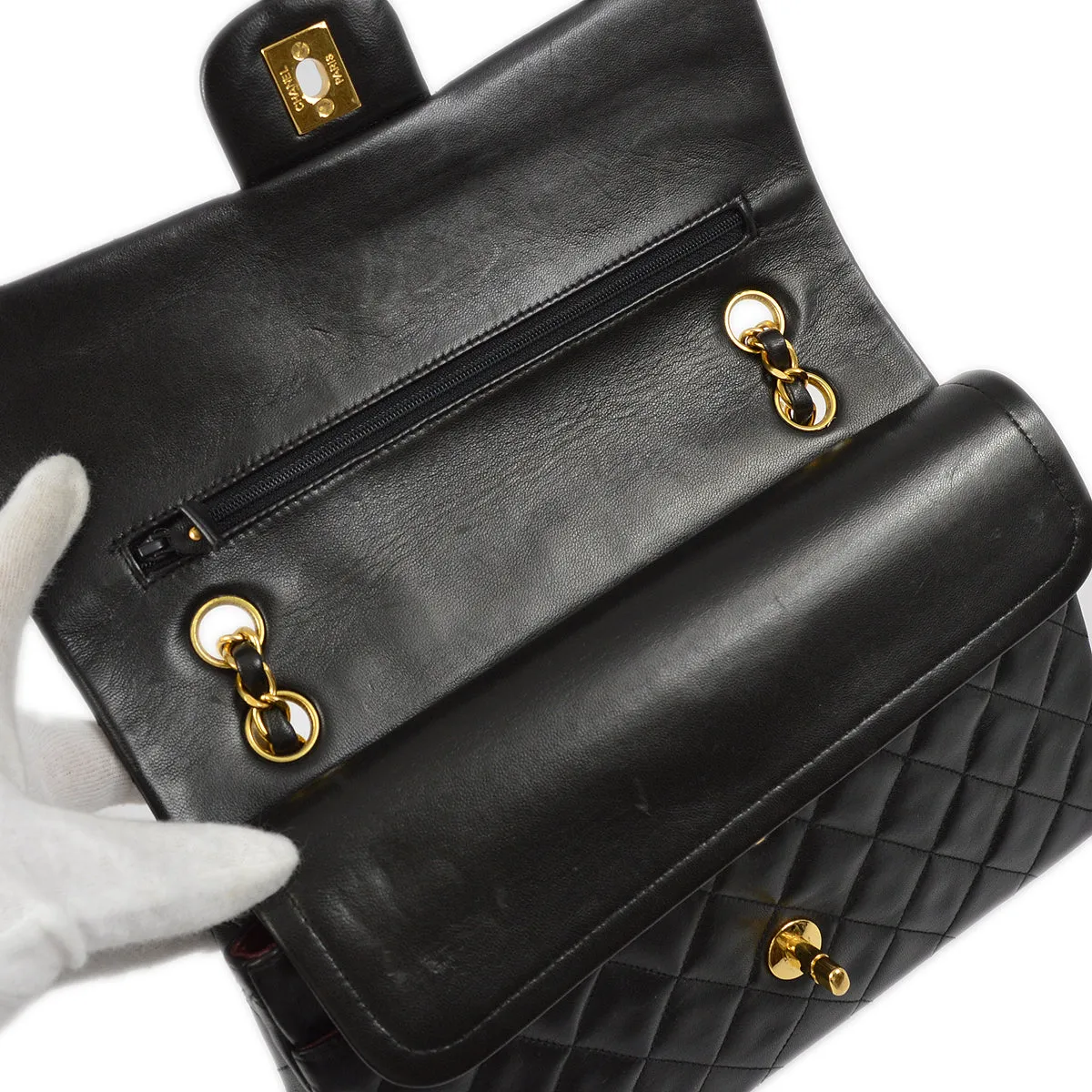 Chanel Black Lambskin Medium Classic Double Flap Shoulder Bag