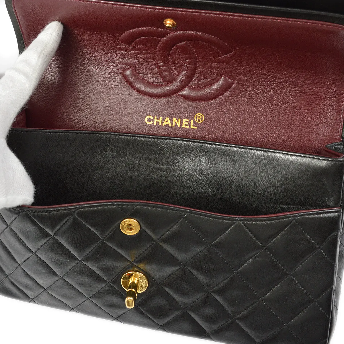 Chanel Black Lambskin Medium Classic Double Flap Shoulder Bag