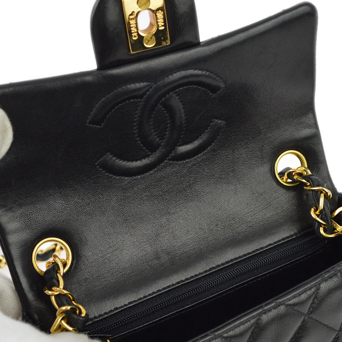 Chanel Black Lambskin Mini Classic Square Flap Shoulder Bag 17