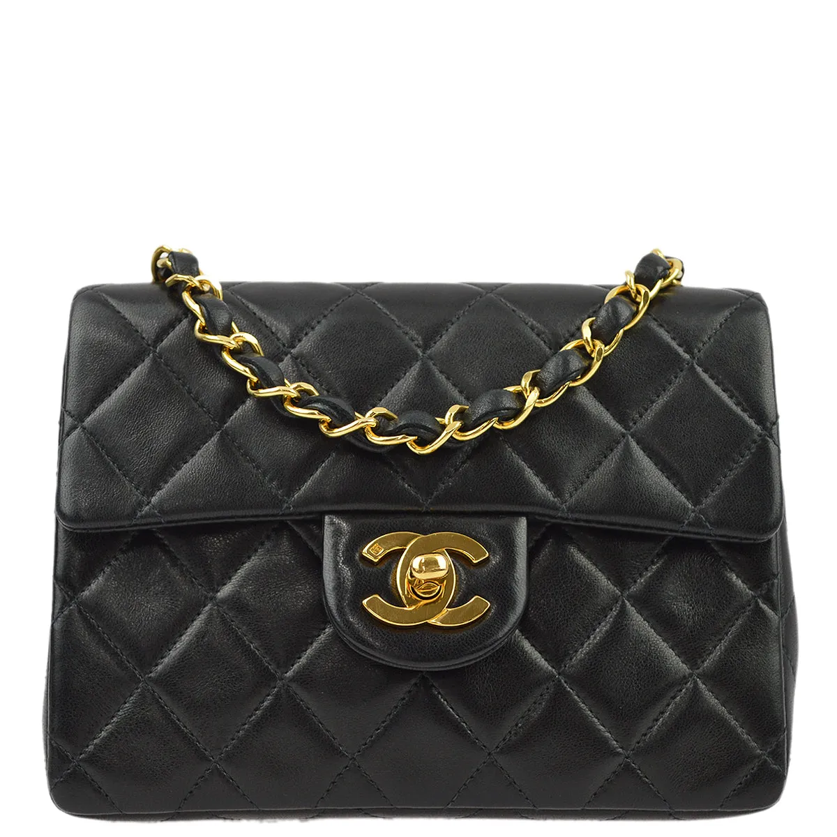 Chanel Black Lambskin Mini Classic Square Flap Shoulder Bag 17