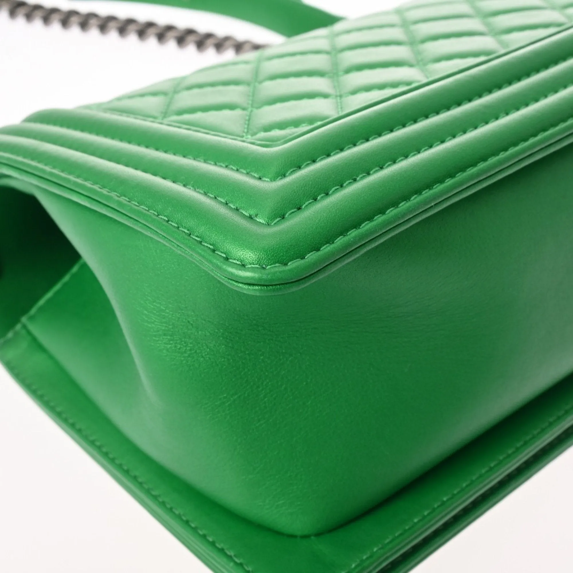 CHANEL Boy Chanel Chain Shoulder Bag 25cm Green A67086 Women's Lambskin