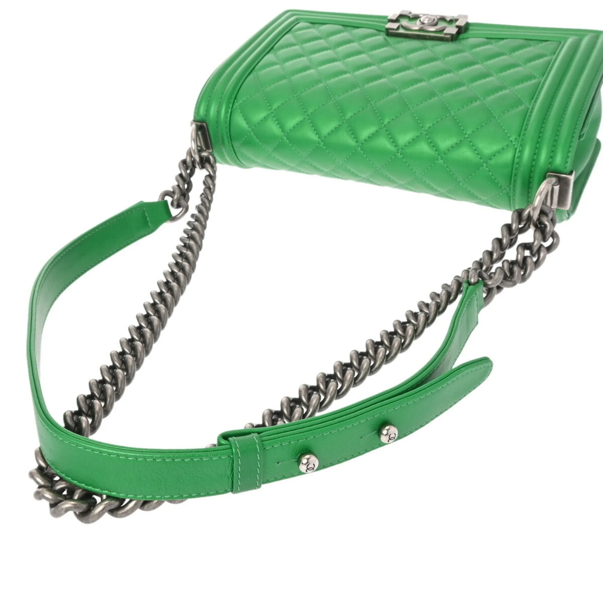 CHANEL Boy Chanel Chain Shoulder Bag 25cm Green A67086 Women's Lambskin