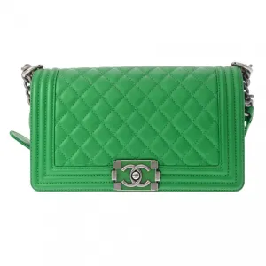 CHANEL Boy Chanel Chain Shoulder Bag 25cm Green A67086 Women's Lambskin