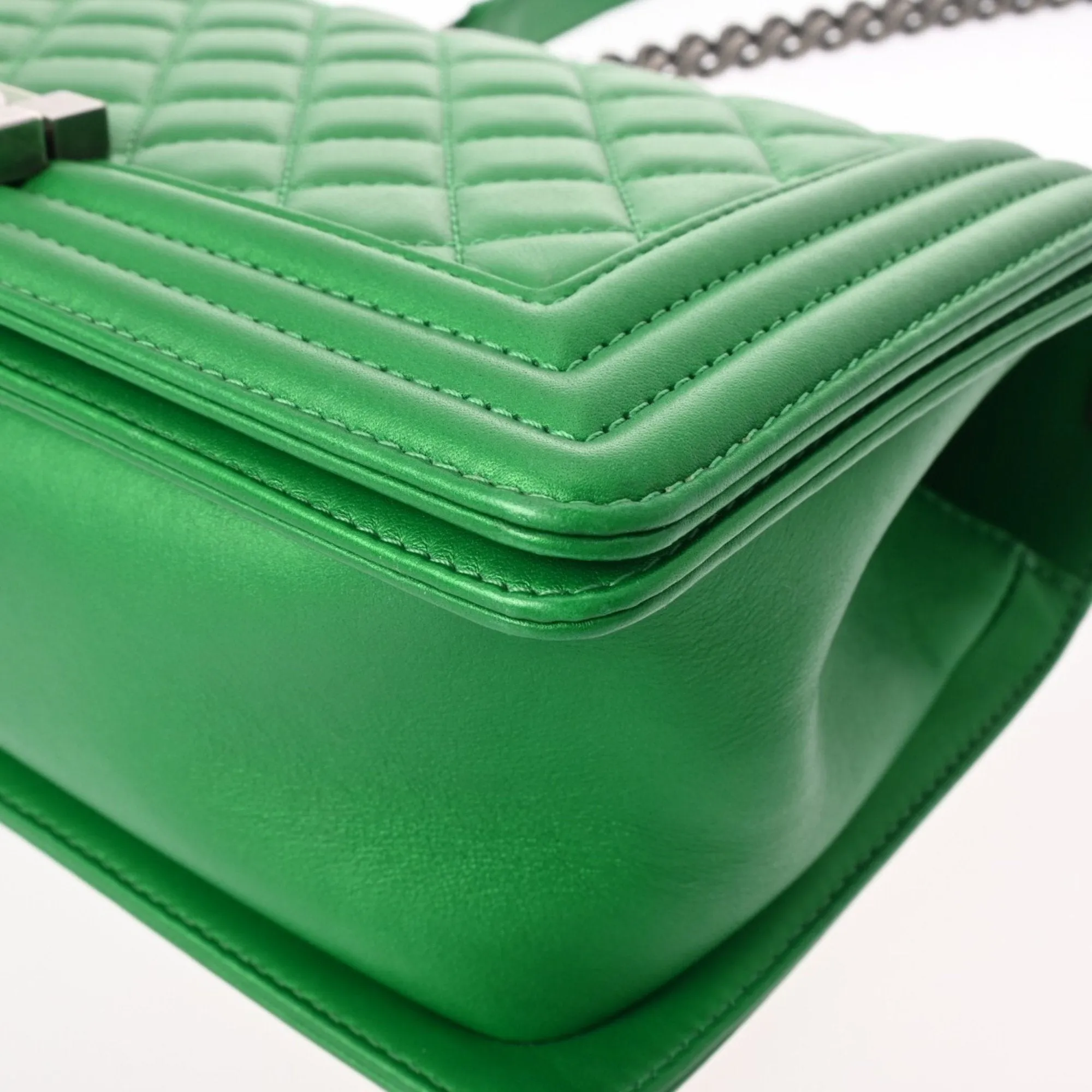 CHANEL Boy Chanel Chain Shoulder Bag 25cm Green A67086 Women's Lambskin