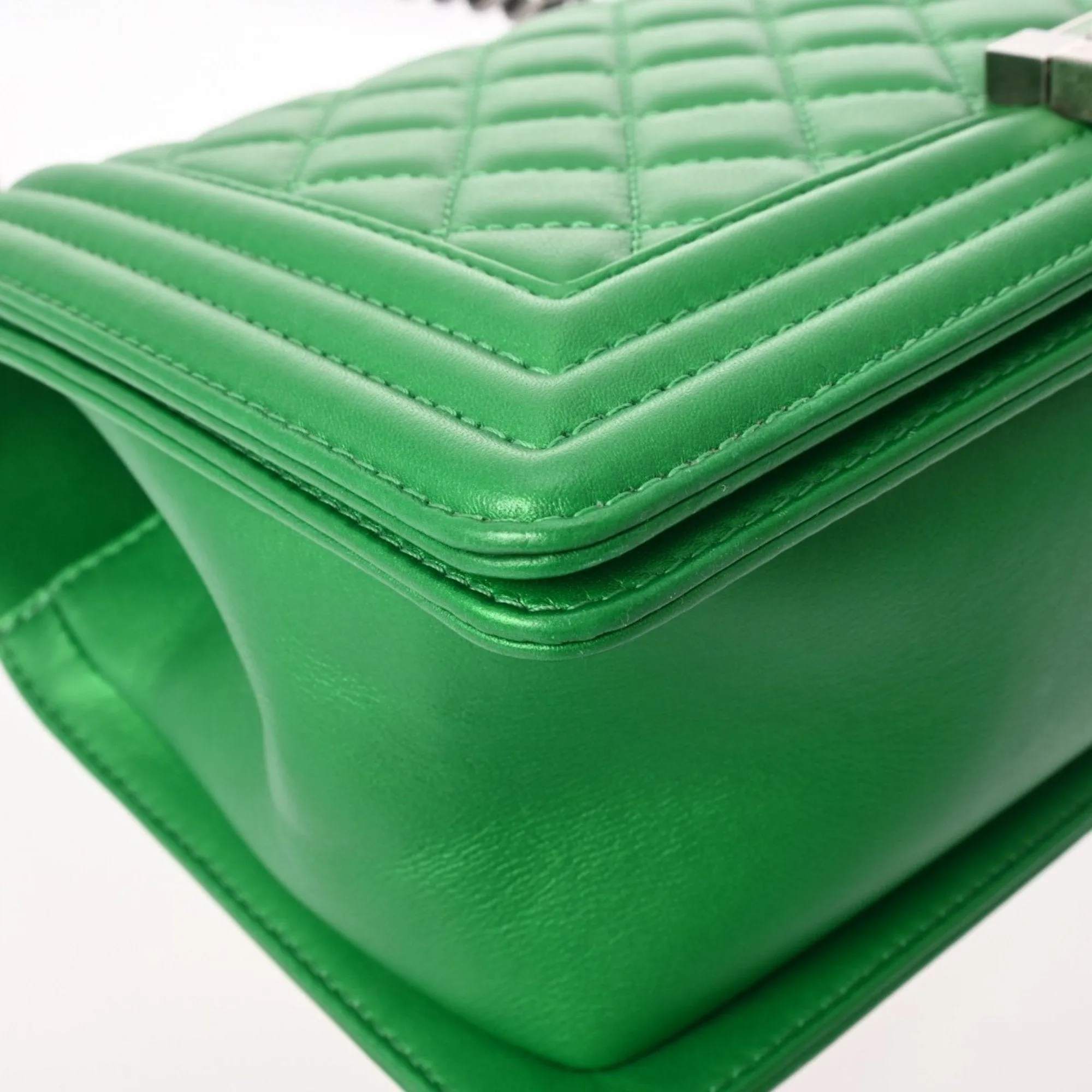 CHANEL Boy Chanel Chain Shoulder Bag 25cm Green A67086 Women's Lambskin