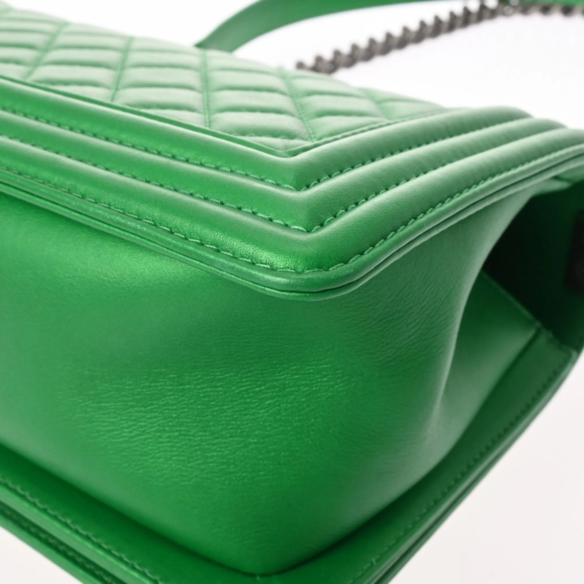 CHANEL Boy Chanel Chain Shoulder Bag 25cm Green A67086 Women's Lambskin