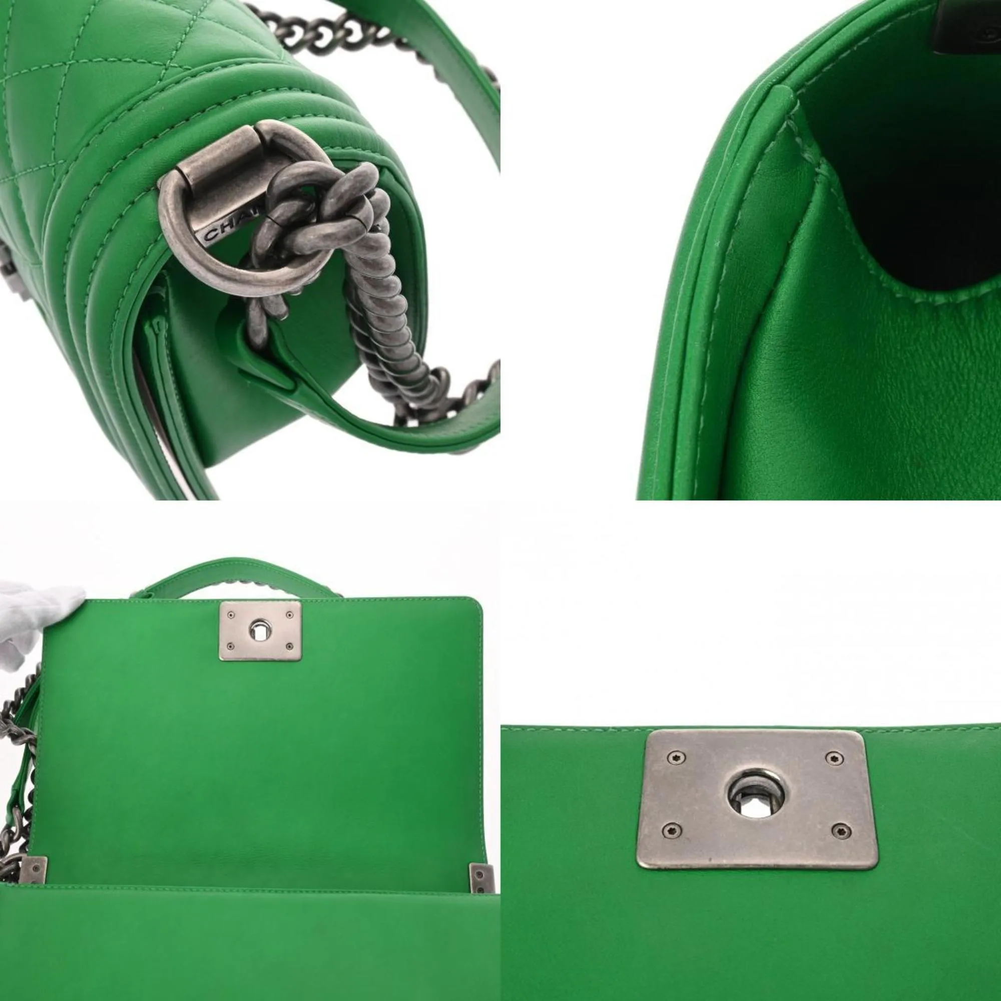 CHANEL Boy Chanel Chain Shoulder Bag 25cm Green A67086 Women's Lambskin