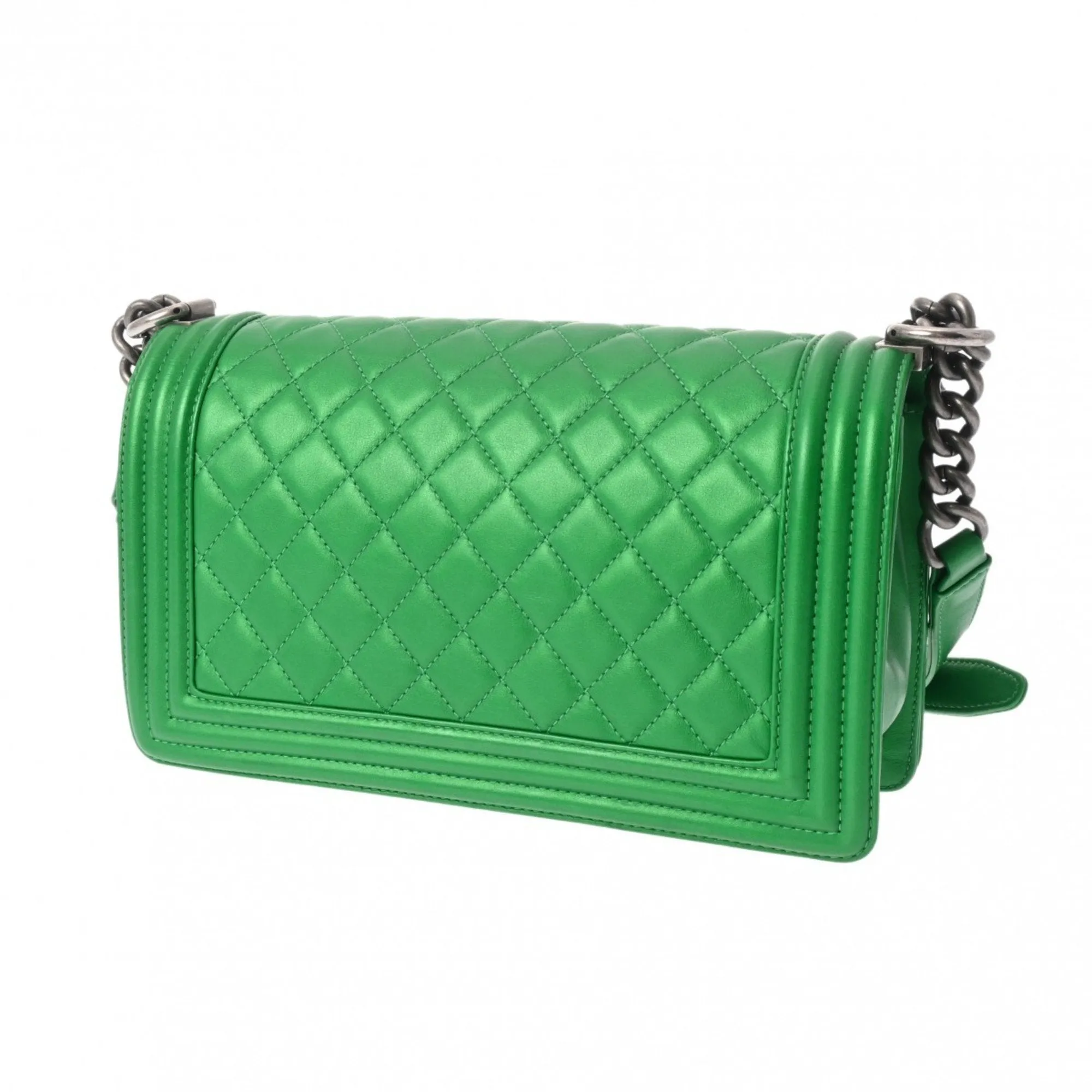 CHANEL Boy Chanel Chain Shoulder Bag 25cm Green A67086 Women's Lambskin