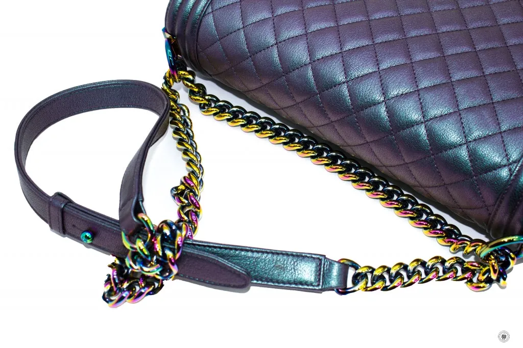 Chanel Boy Rainbow Iridescent Purple Calfskin New Medium  Shoulder Bags
